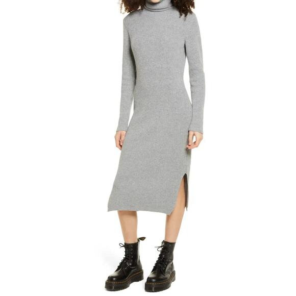 LULUS NEW $58 Sheerah‎ Turtleneck Midi Sweater Dress Heather Gray XS - Picture 1 of 7